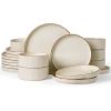 imageFamiware Star Dinnerware Set with Pasta Bowls Service for 6 24 Pieces Ribbed Stoneware Plates and Double Bowls Sets with Trim  Chip ampamp Scratch Resistant Microwave ampamp Dishwasher Safe Dishes WhiteCream