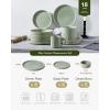 imageFamiware Star Dinnerware Set with Pasta Bowls Service for 6 24 Pieces Ribbed Stoneware Plates and Double Bowls Sets with Trim  Chip ampamp Scratch Resistant Microwave ampamp Dishwasher Safe Dishes WhiteMatte Sage Green