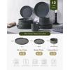imageFamiware Star Dinnerware Set with Pasta Bowls Service for 6 24 Pieces Ribbed Stoneware Plates and Double Bowls Sets with Trim  Chip ampamp Scratch Resistant Microwave ampamp Dishwasher Safe Dishes WhiteMatte Dark Charcoal