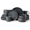 imageFamiware Star Dinnerware Set with Pasta Bowls Service for 6 24 Pieces Ribbed Stoneware Plates and Double Bowls Sets with Trim  Chip ampamp Scratch Resistant Microwave ampamp Dishwasher Safe Dishes WhiteMatte Dark Charcoal