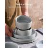 imageFamiware Star Dinnerware Set with Pasta Bowls Service for 6 24 Pieces Ribbed Stoneware Plates and Double Bowls Sets with Trim  Chip ampamp Scratch Resistant Microwave ampamp Dishwasher Safe Dishes WhiteMatte Gray