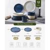 imageFamiware Star Dinnerware Set with Pasta Bowls Service for 6 24 Pieces Ribbed Stoneware Plates and Double Bowls Sets with Trim  Chip ampamp Scratch Resistant Microwave ampamp Dishwasher Safe Dishes WhiteCappuccino White  Nebulas Blue
