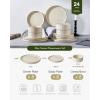 imageFamiware Star Dinnerware Set with Pasta Bowls Service for 6 24 Pieces Ribbed Stoneware Plates and Double Bowls Sets with Trim  Chip ampamp Scratch Resistant Microwave ampamp Dishwasher Safe Dishes WhiteCream