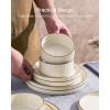 imageFamiware Star Dinnerware Set with Pasta Bowls Service for 6 24 Pieces Ribbed Stoneware Plates and Double Bowls Sets with Trim  Chip ampamp Scratch Resistant Microwave ampamp Dishwasher Safe Dishes WhiteCream