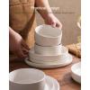 imageFamiware Star Dinnerware Set with Pasta Bowls Service for 6 24 Pieces Ribbed Stoneware Plates and Double Bowls Sets with Trim  Chip ampamp Scratch Resistant Microwave ampamp Dishwasher Safe Dishes WhiteMatte White
