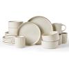 imageFamiware Star Dinnerware Set with Pasta Bowls Service for 6 24 Pieces Ribbed Stoneware Plates and Double Bowls Sets with Trim  Chip ampamp Scratch Resistant Microwave ampamp Dishwasher Safe Dishes WhiteWhite