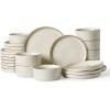 imageFamiware Star Dinnerware Set with Pasta Bowls Service for 6 24 Pieces Ribbed Stoneware Plates and Double Bowls Sets with Trim  Chip ampamp Scratch Resistant Microwave ampamp Dishwasher Safe Dishes WhiteWhite