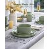 imageFamiware Star Dinnerware Set with Pasta Bowls Service for 6 24 Pieces Ribbed Stoneware Plates and Double Bowls Sets with Trim  Chip ampamp Scratch Resistant Microwave ampamp Dishwasher Safe Dishes WhiteMatte Sage Green