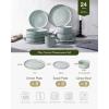 imageFamiware Star Dinnerware Set with Pasta Bowls Service for 6 24 Pieces Ribbed Stoneware Plates and Double Bowls Sets with Trim  Chip ampamp Scratch Resistant Microwave ampamp Dishwasher Safe Dishes WhiteSmoky Blue