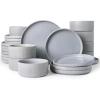 imageFamiware Star Dinnerware Set with Pasta Bowls Service for 6 24 Pieces Ribbed Stoneware Plates and Double Bowls Sets with Trim  Chip ampamp Scratch Resistant Microwave ampamp Dishwasher Safe Dishes WhiteMatte Gray