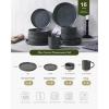 imageFamiware Star Dinnerware Set with Pasta Bowls Service for 6 24 Pieces Ribbed Stoneware Plates and Double Bowls Sets with Trim  Chip ampamp Scratch Resistant Microwave ampamp Dishwasher Safe Dishes WhiteMatte Dark Charcoal
