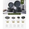 imageFamiware Star Dinnerware Set with Pasta Bowls Service for 6 24 Pieces Ribbed Stoneware Plates and Double Bowls Sets with Trim  Chip ampamp Scratch Resistant Microwave ampamp Dishwasher Safe Dishes WhiteMatte Dark Charcoal