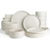imageFamiware Star Dinnerware Set with Pasta Bowls Service for 6 24 Pieces Ribbed Stoneware Plates and Double Bowls Sets with Trim  Chip ampamp Scratch Resistant Microwave ampamp Dishwasher Safe Dishes WhiteMatte White