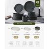 imageFamiware Star Dinnerware Set with Pasta Bowls Service for 6 24 Pieces Ribbed Stoneware Plates and Double Bowls Sets with Trim  Chip ampamp Scratch Resistant Microwave ampamp Dishwasher Safe Dishes WhiteMatte White  Matte Dark Charcoal
