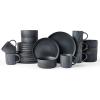 imageFamiware Star Dinnerware Set with Pasta Bowls Service for 6 24 Pieces Ribbed Stoneware Plates and Double Bowls Sets with Trim  Chip ampamp Scratch Resistant Microwave ampamp Dishwasher Safe Dishes WhiteMatte Dark Charcoal