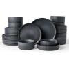 imageFamiware Star Dinnerware Set with Pasta Bowls Service for 6 24 Pieces Ribbed Stoneware Plates and Double Bowls Sets with Trim  Chip ampamp Scratch Resistant Microwave ampamp Dishwasher Safe Dishes WhiteMatte Dark Charcoal