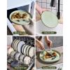 imageFamiware Star Dinnerware Set with Pasta Bowls Service for 6 24 Pieces Ribbed Stoneware Plates and Double Bowls Sets with Trim  Chip ampamp Scratch Resistant Microwave ampamp Dishwasher Safe Dishes WhiteMatte Sage Green