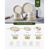 imageFamiware Star Dinnerware Set with Pasta Bowls Service for 6 24 Pieces Ribbed Stoneware Plates and Double Bowls Sets with Trim  Chip ampamp Scratch Resistant Microwave ampamp Dishwasher Safe Dishes WhiteCream