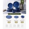 imageFamiware Star Dinnerware Set with Pasta Bowls Service for 6 24 Pieces Ribbed Stoneware Plates and Double Bowls Sets with Trim  Chip ampamp Scratch Resistant Microwave ampamp Dishwasher Safe Dishes WhiteNebulas Blue