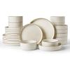 imageFamiware Star Dinnerware Set with Pasta Bowls Service for 6 24 Pieces Ribbed Stoneware Plates and Double Bowls Sets with Trim  Chip ampamp Scratch Resistant Microwave ampamp Dishwasher Safe Dishes WhiteWhite