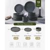 imageFamiware Star Dinnerware Set with Pasta Bowls Service for 6 24 Pieces Ribbed Stoneware Plates and Double Bowls Sets with Trim  Chip ampamp Scratch Resistant Microwave ampamp Dishwasher Safe Dishes WhiteMatte Dark Charcoal