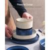 imageFamiware Star Dinnerware Set with Pasta Bowls Service for 6 24 Pieces Ribbed Stoneware Plates and Double Bowls Sets with Trim  Chip ampamp Scratch Resistant Microwave ampamp Dishwasher Safe Dishes WhiteCappuccino White  Nebulas Blue