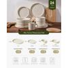 imageFamiware Star Dinnerware Set with Pasta Bowls Service for 6 24 Pieces Ribbed Stoneware Plates and Double Bowls Sets with Trim  Chip ampamp Scratch Resistant Microwave ampamp Dishwasher Safe Dishes WhiteWhite