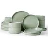 imageFamiware Star Dinnerware Set with Pasta Bowls Service for 6 24 Pieces Ribbed Stoneware Plates and Double Bowls Sets with Trim  Chip ampamp Scratch Resistant Microwave ampamp Dishwasher Safe Dishes WhiteMatte Sage Green