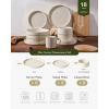 imageFamiware Star Dinnerware Set with Pasta Bowls Service for 6 24 Pieces Ribbed Stoneware Plates and Double Bowls Sets with Trim  Chip ampamp Scratch Resistant Microwave ampamp Dishwasher Safe Dishes WhiteWhite