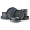 imageFamiware Star Dinnerware Set with Pasta Bowls Service for 6 24 Pieces Ribbed Stoneware Plates and Double Bowls Sets with Trim  Chip ampamp Scratch Resistant Microwave ampamp Dishwasher Safe Dishes WhiteMatte Dark Charcoal