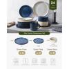 imageFamiware Star Dinnerware Set with Pasta Bowls Service for 6 24 Pieces Ribbed Stoneware Plates and Double Bowls Sets with Trim  Chip ampamp Scratch Resistant Microwave ampamp Dishwasher Safe Dishes WhiteCappuccino White  Nebulas Blue