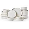 imageFamiware Star Dinnerware Set with Pasta Bowls Service for 6 24 Pieces Ribbed Stoneware Plates and Double Bowls Sets with Trim  Chip ampamp Scratch Resistant Microwave ampamp Dishwasher Safe Dishes WhiteMatte White