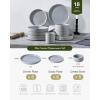 imageFamiware Star Dinnerware Set with Pasta Bowls Service for 6 24 Pieces Ribbed Stoneware Plates and Double Bowls Sets with Trim  Chip ampamp Scratch Resistant Microwave ampamp Dishwasher Safe Dishes WhiteMatte Gray