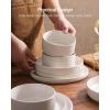 imageFamiware Star Dinnerware Set with Pasta Bowls Service for 6 24 Pieces Ribbed Stoneware Plates and Double Bowls Sets with Trim  Chip ampamp Scratch Resistant Microwave ampamp Dishwasher Safe Dishes WhiteMatte White