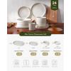 imageFamiware Star Dinnerware Set with Pasta Bowls Service for 6 24 Pieces Ribbed Stoneware Plates and Double Bowls Sets with Trim  Chip ampamp Scratch Resistant Microwave ampamp Dishwasher Safe Dishes WhiteMatte White
