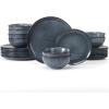 image:imageFamiware Tempus Plates and Bowls Sets for 6 18 Pieces Stoneware Dinnerware Sets Reactive Glaze Dishes Set Dishwasher ampamp Microwave Safe  Dark OliveMLDark Blue