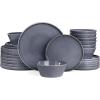 image:imageFamiware Tempus Plates and Bowls Sets for 6 18 Pieces Stoneware Dinnerware Sets Reactive Glaze Dishes Set Dishwasher ampamp Microwave Safe  Dark OliveANMistyBlue