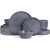 image:imageFamiware Tempus Plates and Bowls Sets for 6 18 Pieces Stoneware Dinnerware Sets Reactive Glaze Dishes Set Dishwasher ampamp Microwave Safe  Dark OliveANMistyBlue