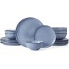 image:imageFamiware Tempus Plates and Bowls Sets for 6 18 Pieces Stoneware Dinnerware Sets Reactive Glaze Dishes Set Dishwasher ampamp Microwave Safe  Dark OliveMLBlue