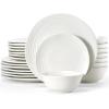 image:imageFamiware Tempus Plates and Bowls Sets for 6 18 Pieces Stoneware Dinnerware Sets Reactive Glaze Dishes Set Dishwasher ampamp Microwave Safe  Dark OliveTWWhite