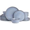 image:imageFamiware Tempus Plates and Bowls Sets for 6 18 Pieces Stoneware Dinnerware Sets Reactive Glaze Dishes Set Dishwasher ampamp Microwave Safe  Dark OliveANReactive Blue