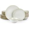 image:imageFamiware Tempus Plates and Bowls Sets for 6 18 Pieces Stoneware Dinnerware Sets Reactive Glaze Dishes Set Dishwasher ampamp Microwave Safe  Dark OliveAECappuccino White