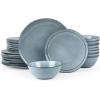 image:imageFamiware Tempus Plates and Bowls Sets for 6 18 Pieces Stoneware Dinnerware Sets Reactive Glaze Dishes Set Dishwasher ampamp Microwave Safe  Dark OliveAEBlue Grey