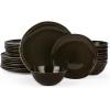 image:imageFamiware Tempus Plates and Bowls Sets for 6 18 Pieces Stoneware Dinnerware Sets Reactive Glaze Dishes Set Dishwasher ampamp Microwave Safe  Dark OliveAEBlack Coffee