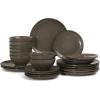 image:imageFamiware Tempus Plates and Bowls Sets for 6 18 Pieces Stoneware Dinnerware Sets Reactive Glaze Dishes Set Dishwasher ampamp Microwave Safe  Dark OliveAPDark Olive
