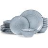 image:imageFamiware Tempus Plates and Bowls Sets for 6 18 Pieces Stoneware Dinnerware Sets Reactive Glaze Dishes Set Dishwasher ampamp Microwave Safe  Dark OliveAPPearl Blue