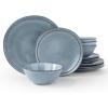 image:imageFamiware Tempus Plates and Bowls Sets for 6 18 Pieces Stoneware Dinnerware Sets Reactive Glaze Dishes Set Dishwasher ampamp Microwave Safe  Dark OliveAEBlue Grey
