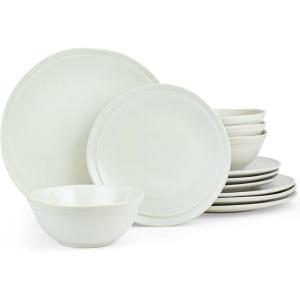 image:imageFamiware Tempus Plates and Bowls Sets for 6 18 Pieces Stoneware Dinnerware Sets Reactive Glaze Dishes Set Dishwasher ampamp Microwave Safe  Dark OliveAEMatte White