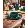 image:imageFamiware Nebula Ridge Stoneware Dinnerware Sets for 6 Plates and Bowls Sets 18 Pieces Dishes Set Microwave and Dishwasher Safe Kitchen Plates Matte BlackDark Green