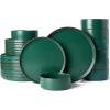 image:imageFamiware Nebula Ridge Stoneware Dinnerware Sets for 6 Plates and Bowls Sets 18 Pieces Dishes Set Microwave and Dishwasher Safe Kitchen Plates Matte BlackDark Green
